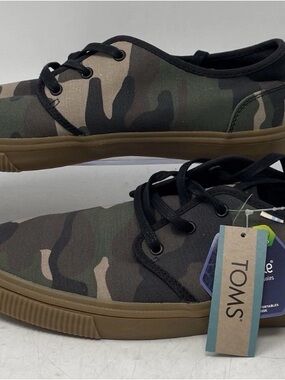 TOMS Men's Camo Canvas Lace-Up Sneakers in Green size 10.5